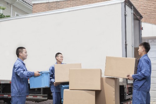 Packed boxes and furniture stored during a home move in Haggerston