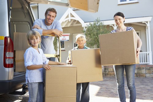 Packed boxes and furniture prepared for household storage in Haggerston
